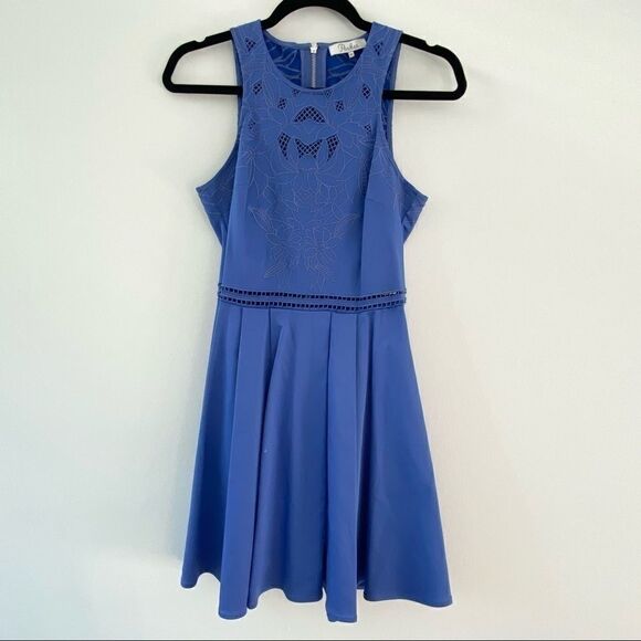 Parker Blue Floral Mesh Detail Mini Dress - Picture 1 of 9